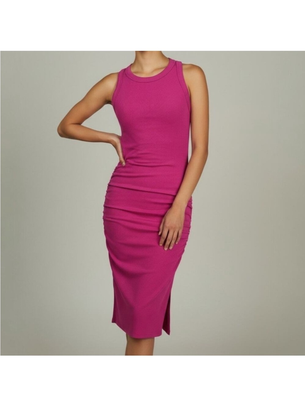 Antistar Barbie pink ribbed bodycon tank dress women’s medium side slits